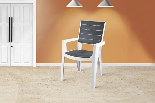 Grey white plastic chair with 2 years Guarantee