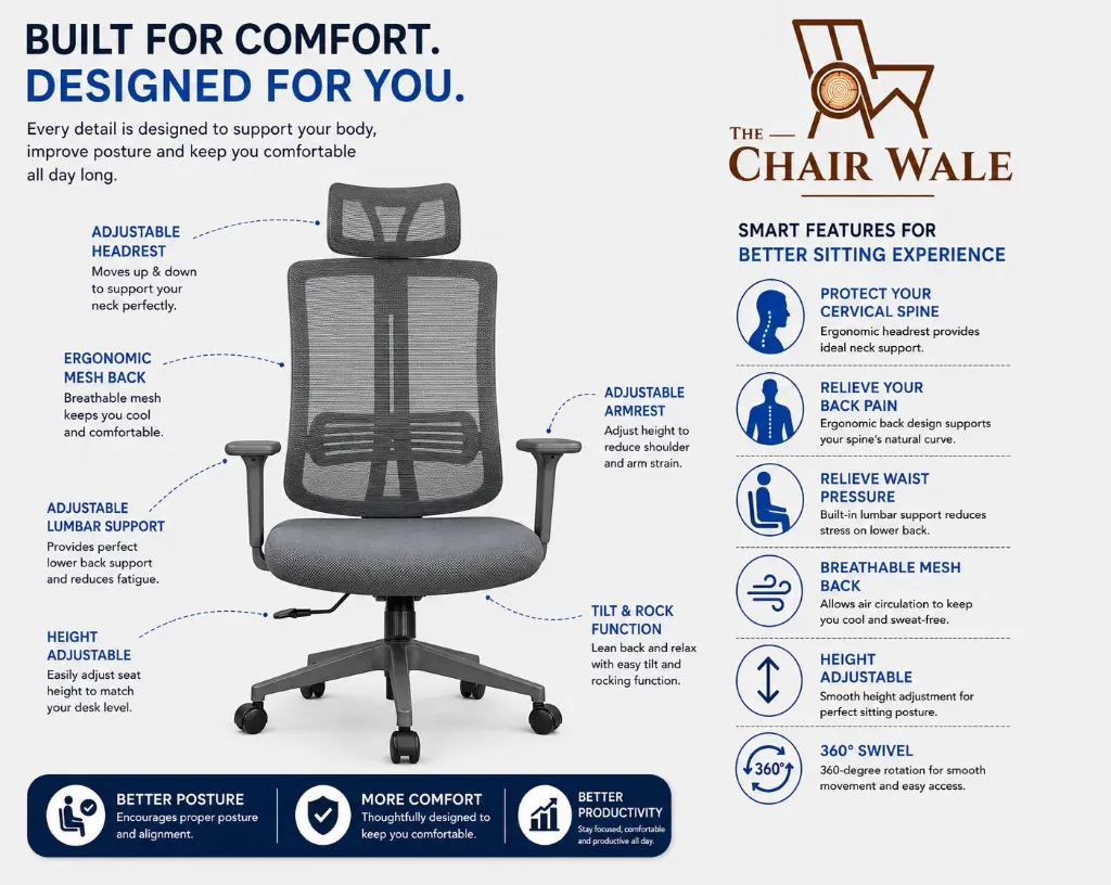 TCW Oasis _ Syncro Mechanism _2d Handle _ Moulded seat for long Hours Seating (Grey)